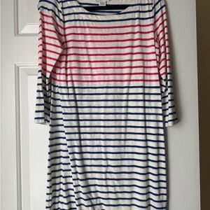 Striped Boatneck Dress - Navy & Pink on White